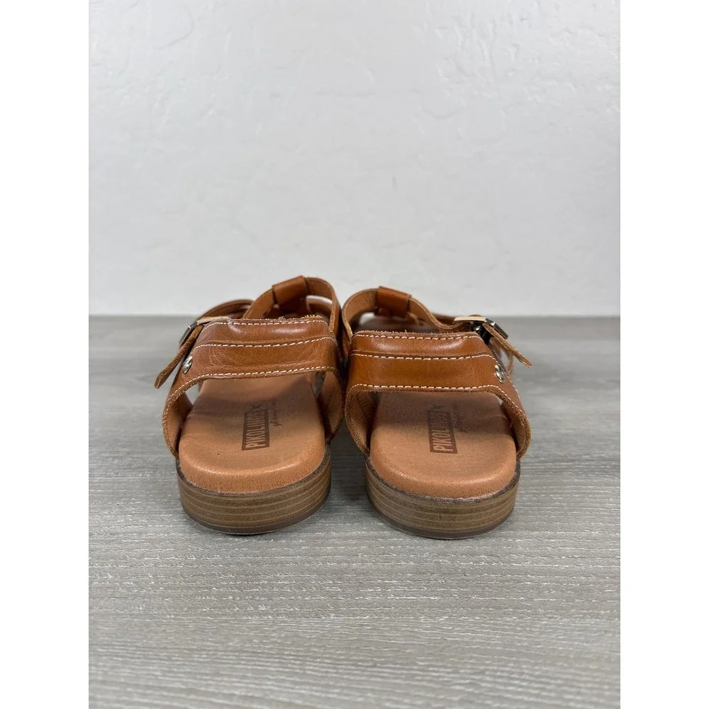 Pikolinos Womens Navia Leather Strappy Sandals Brown Caged Flat Shoes Size 38